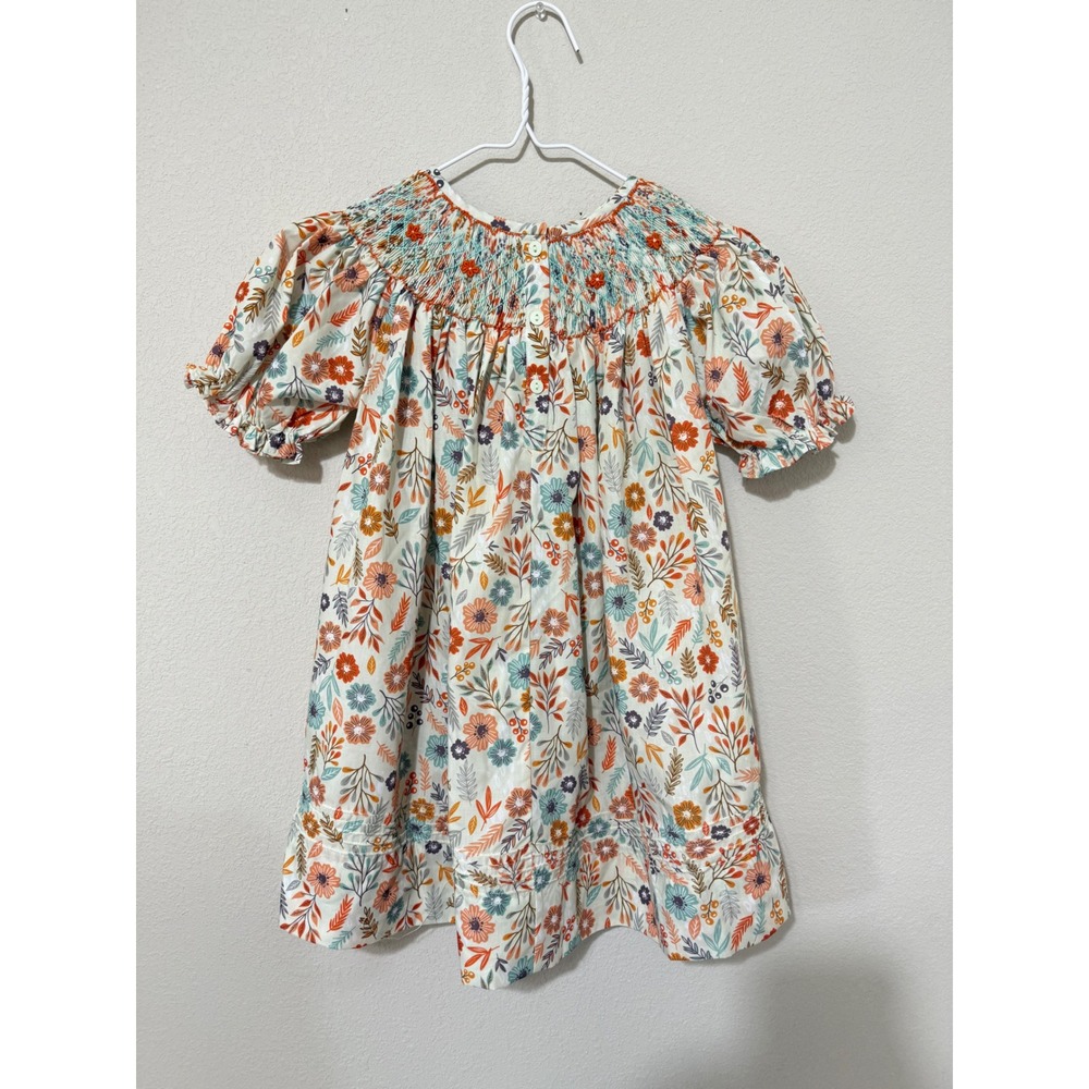 Ruffles‎ and Frogs Fall Floral Hand Smocked Dress Girls Size 6 Preppy - Picture 3 of 8